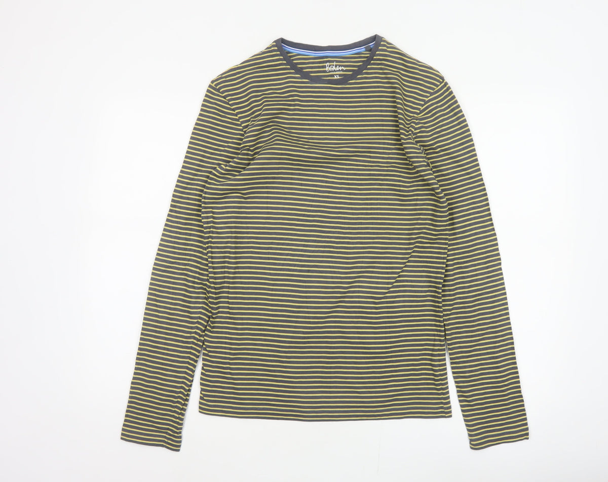 Boden Women’s Grey Yellow Striped XS Basic Long Sleeve Cotton T-Shirt