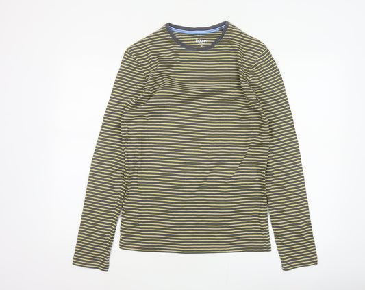 Boden Women’s Grey Yellow Striped XS Basic Long Sleeve Cotton T-Shirt
