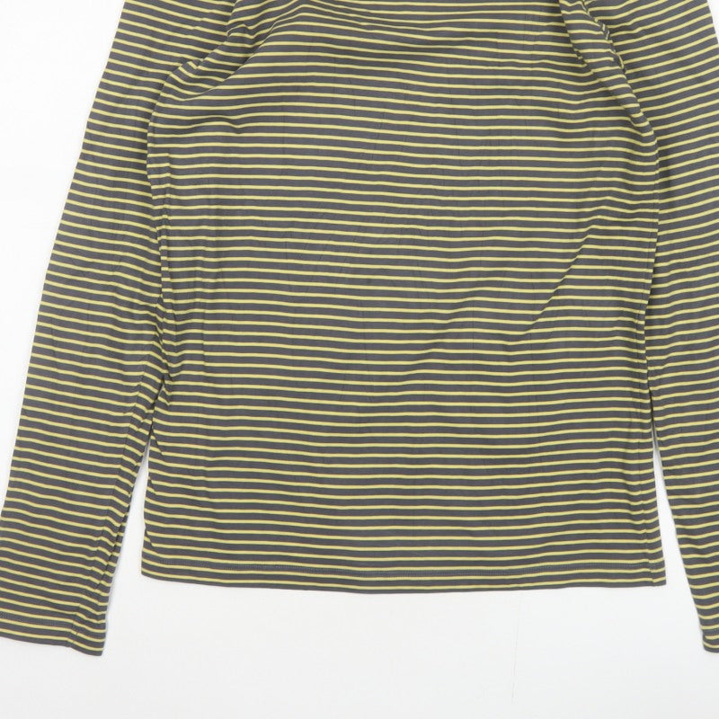 Boden Women’s Grey Yellow Striped XS Basic Long Sleeve Cotton T-Shirt