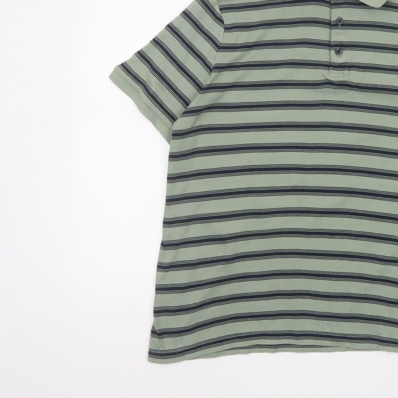 Additional view of Marks and Spencer Men’s Green Striped Cotton Polo Shirt L Short Sleeve