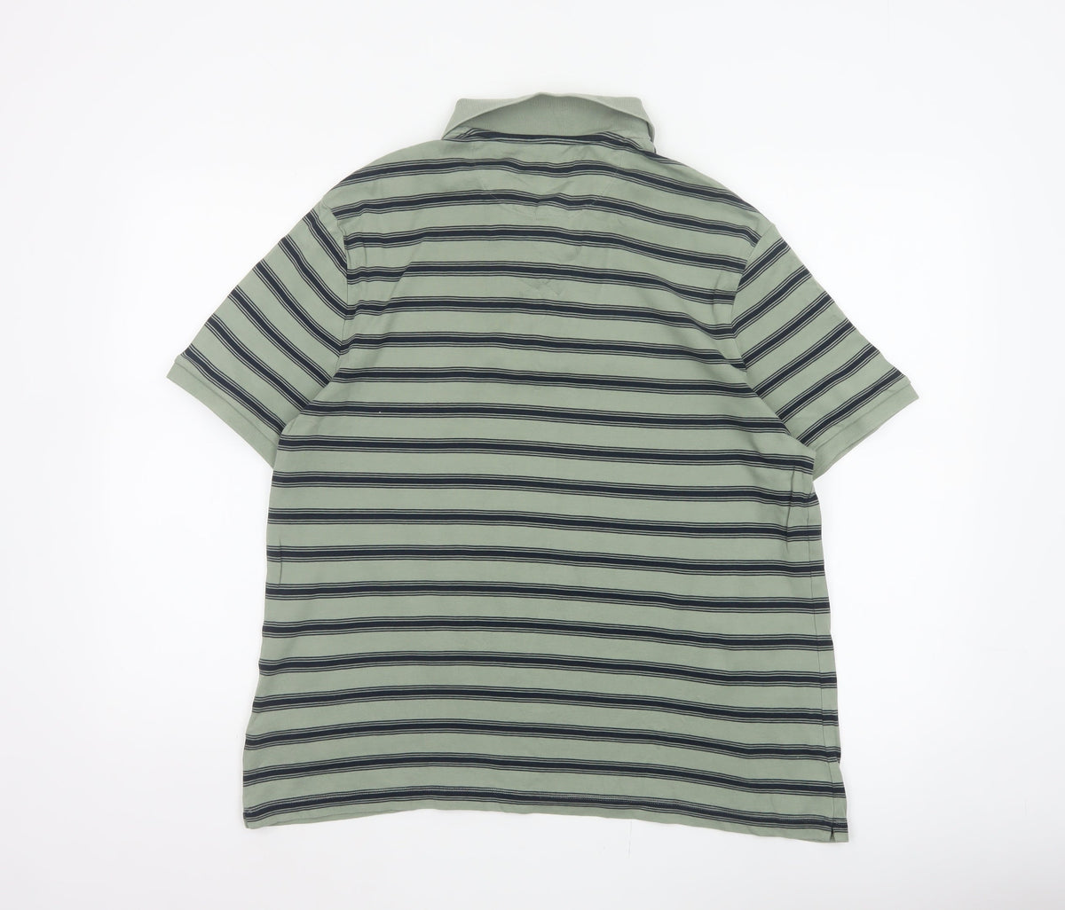 Brand and care label for Marks and Spencer Men’s Green Striped Cotton Polo Shirt L Short Sleeve