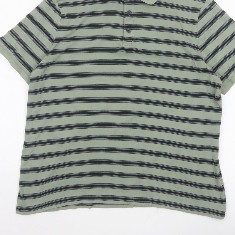 Additional view of Marks and Spencer Men’s Green Striped Cotton Polo Shirt L Short Sleeve