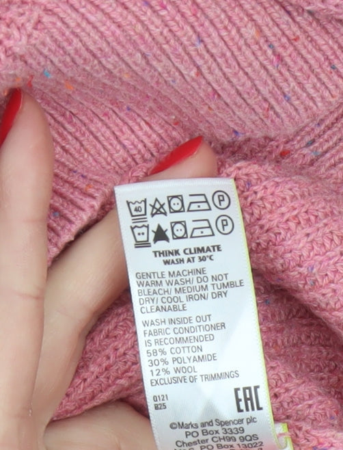Marks & Spencer Women Pink M V-Neck Cotton Wool Knit Pullover Jumper