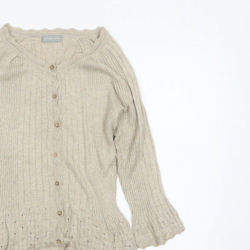Per Una Women’s Beige Size 16 Ribbed Button Cardigan