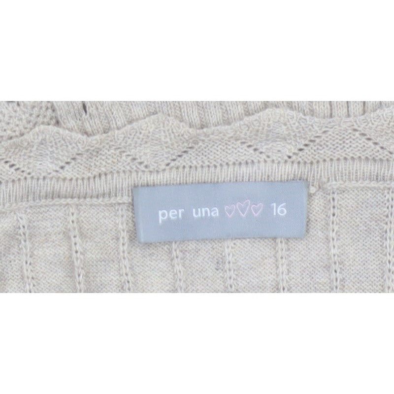 Per Una Women’s Beige Size 16 Ribbed Button Cardigan