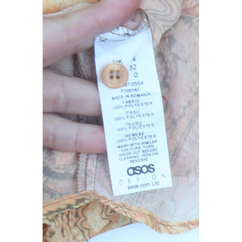 ASOS Women Orange UK 4 Paisley Sheer Long Sleeve Button-Up Blouse