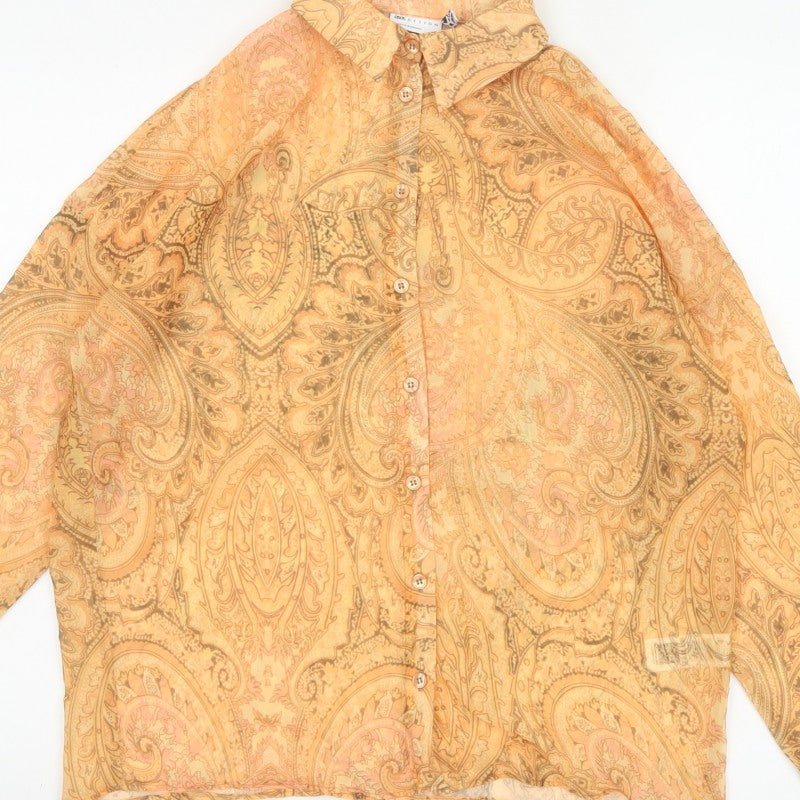 ASOS Women Orange UK 4 Paisley Sheer Long Sleeve Button-Up Blouse
