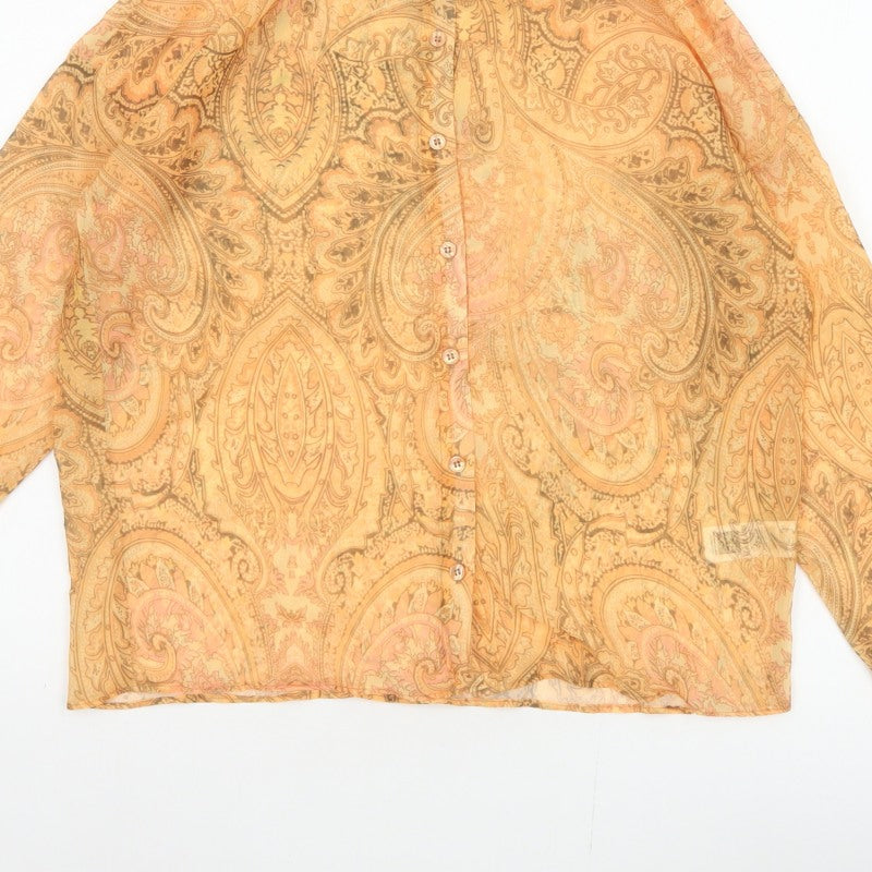 ASOS Women Orange UK 4 Paisley Sheer Long Sleeve Button-Up Blouse