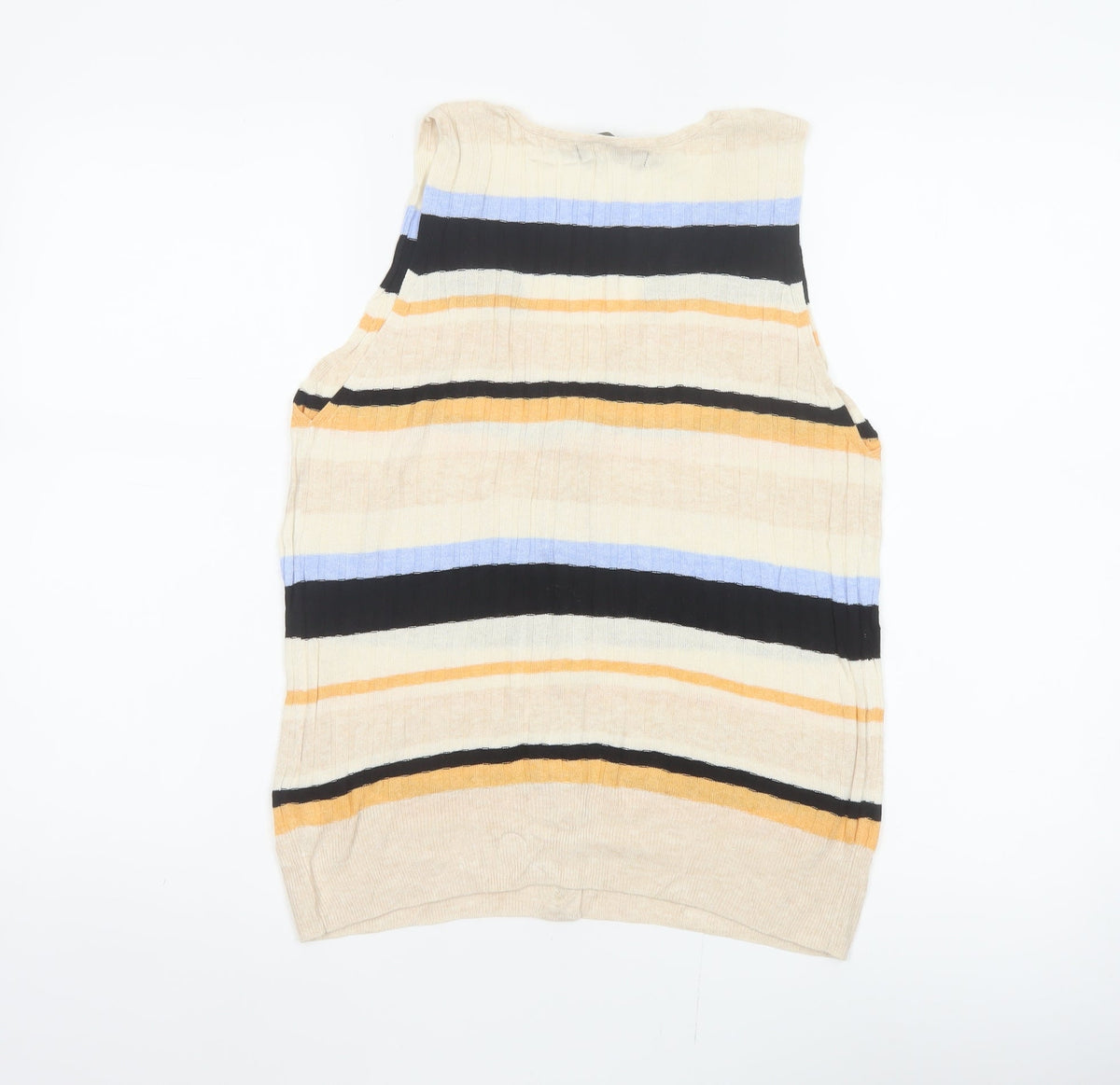 M&S Women Multicoloured UK 12 Striped V-Neck Linen Blend Tank Top