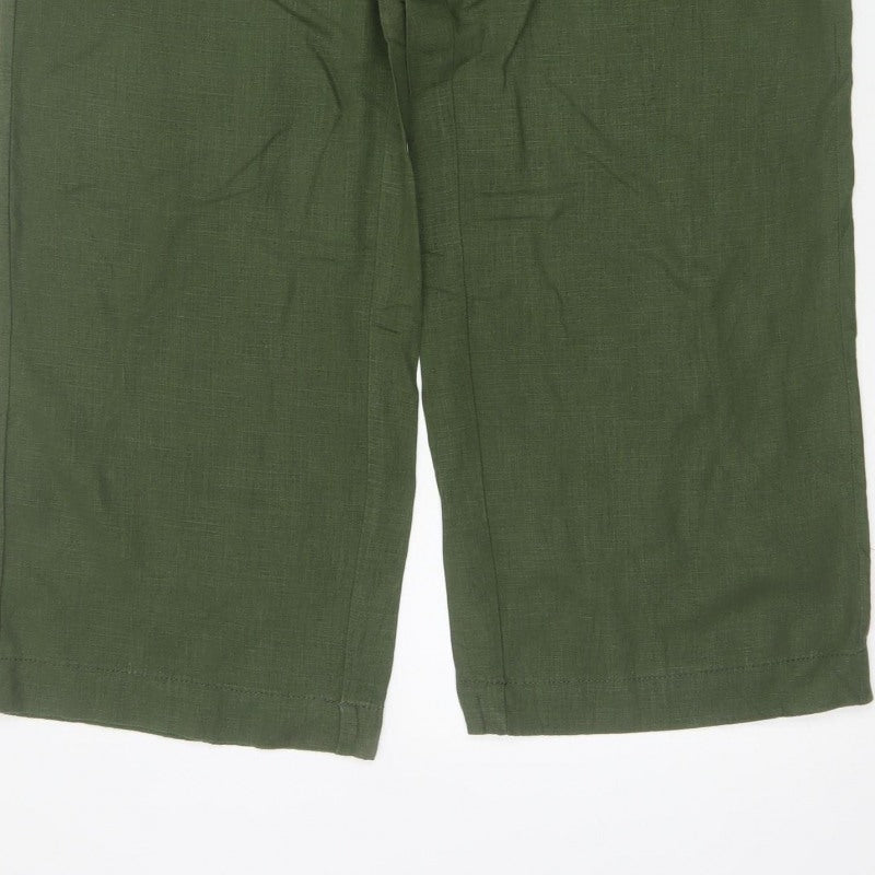 Next Women Green UK 12R High Rise Cropped Linen Blend Trousers