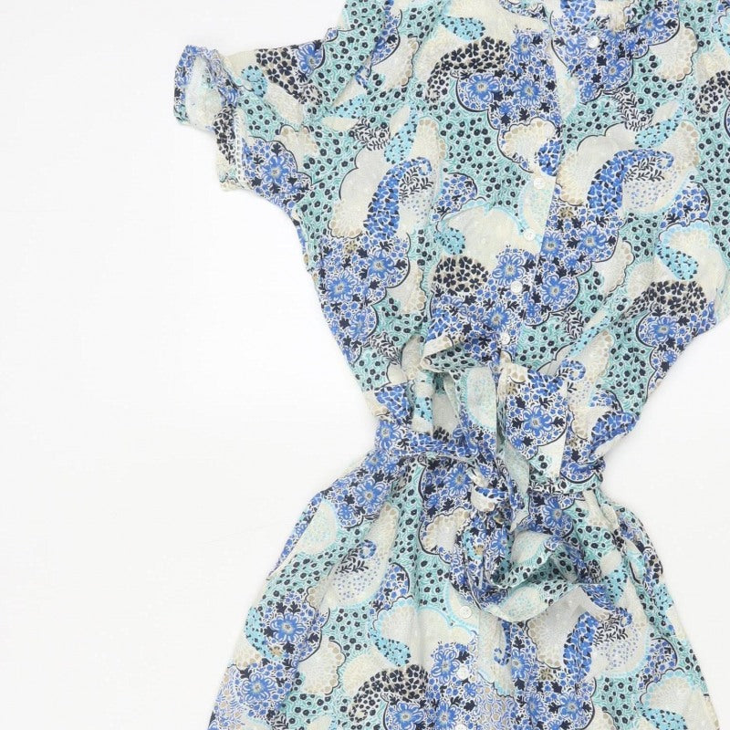 Marks and Spencer Women Blue Paisley Size 8 Midi Shirt Dress Belted