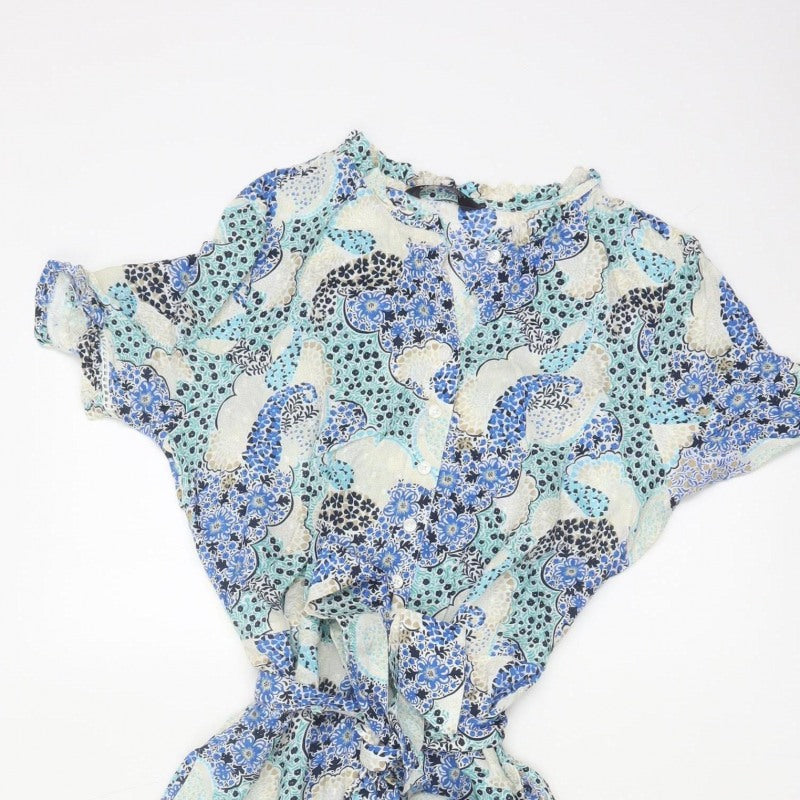Marks and Spencer Women Blue Paisley Size 8 Midi Shirt Dress Belted