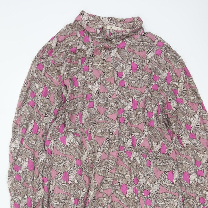 White Stuff Women Pink Bird Print Long Shirt Dress UK 14