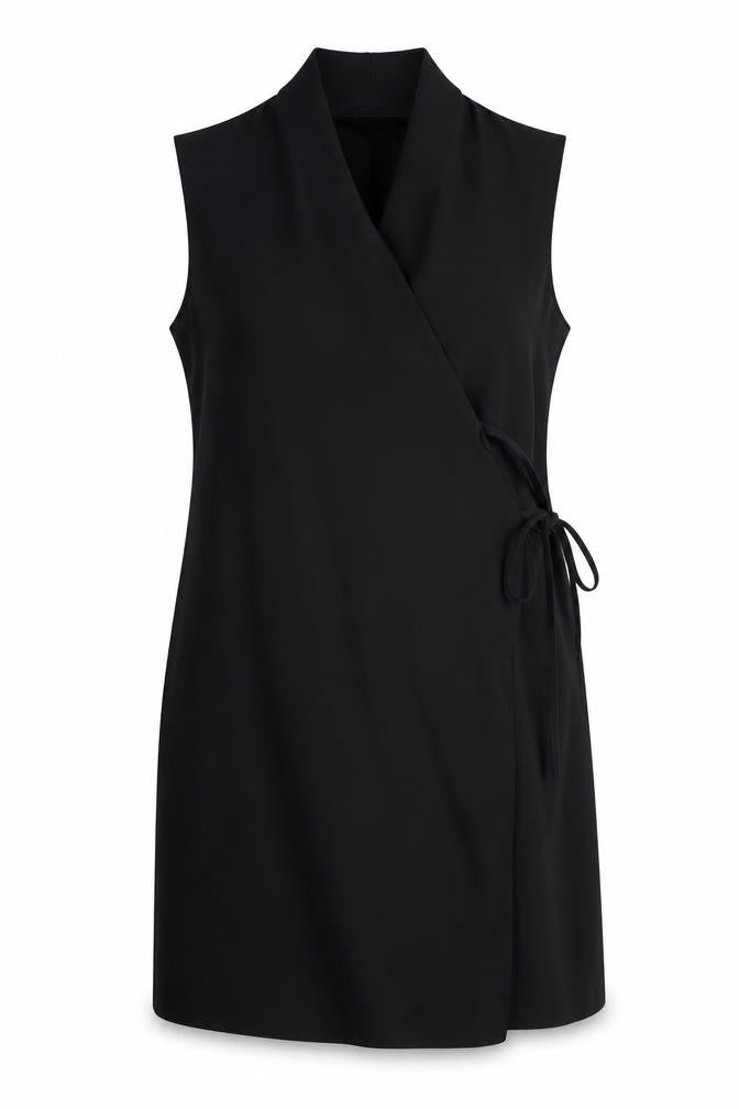 COS Women Black UK 16 Sleeveless Midi Wrap Dress Tie Belt