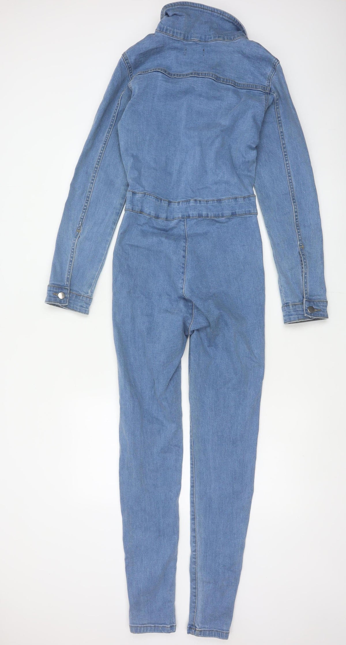 PrettyLittleThing Women Blue Denim Zip Jumpsuit UK 8 Long Sleeve