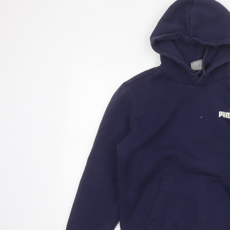 Puma Men’s Navy Blue S Pullover Hooded Logo Fleece Hoodie