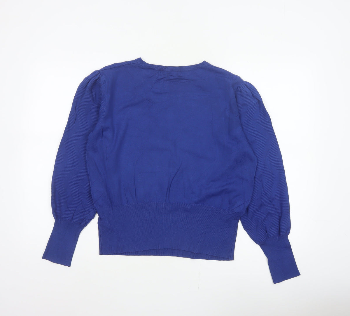 Marks & Spencer Women Blue L Geometric Puff Sleeve Knit Jumper