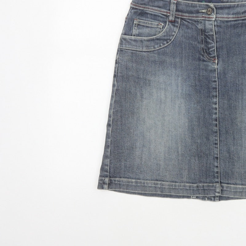 Boden Women's Blue UK 8 A-Line Knee Length Stretch Denim Skirt