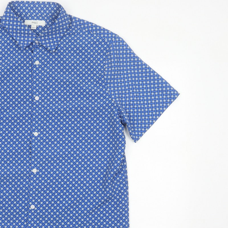 Marks and Spencer Men Blue L Geometric Short Sleeve Button-Up Shirt