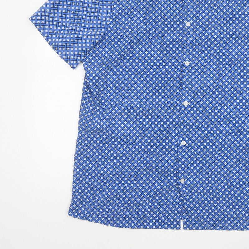 Marks and Spencer Men Blue L Geometric Short Sleeve Button-Up Shirt