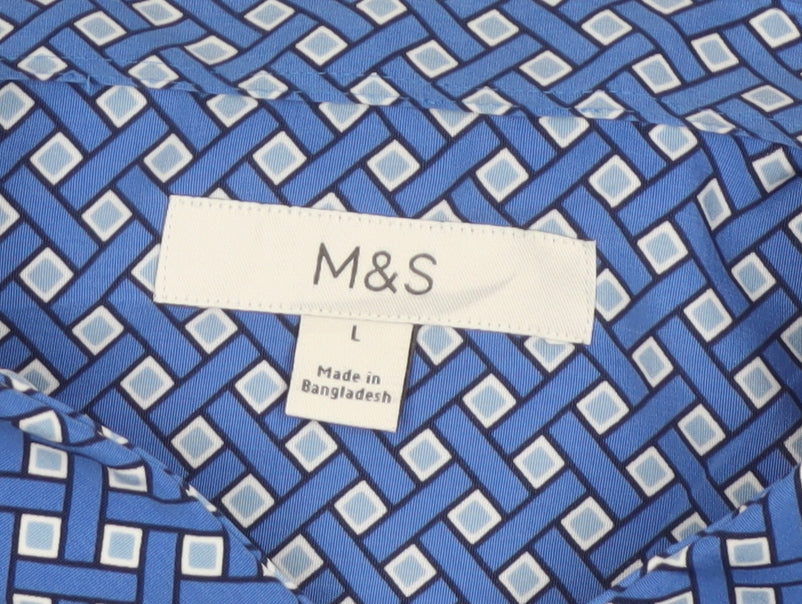 Marks and Spencer Men Blue L Geometric Short Sleeve Button-Up Shirt