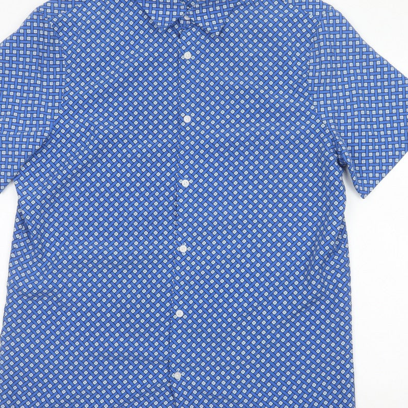 Marks and Spencer Men Blue L Geometric Short Sleeve Button-Up Shirt