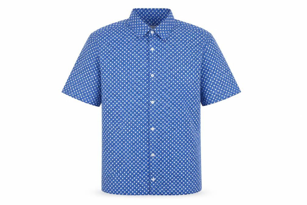 Marks and Spencer Men Blue L Geometric Short Sleeve Button-Up Shirt