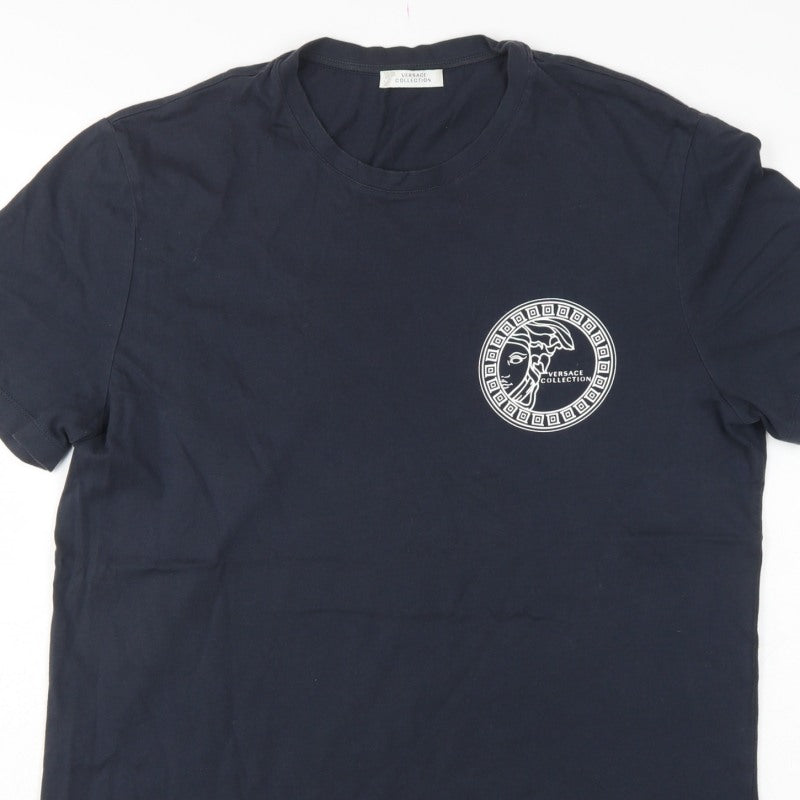 Versace Collection Men’s Blue L Medusa Logo Graphic Crew Neck T-Shirt