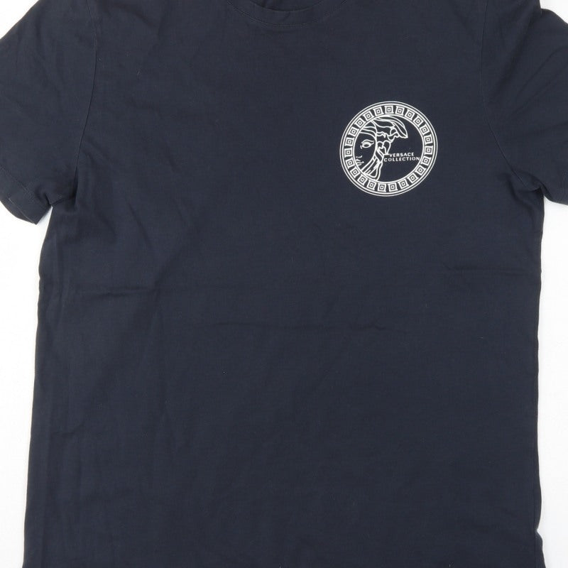 Versace Collection Men’s Blue L Medusa Logo Graphic Crew Neck T-Shirt