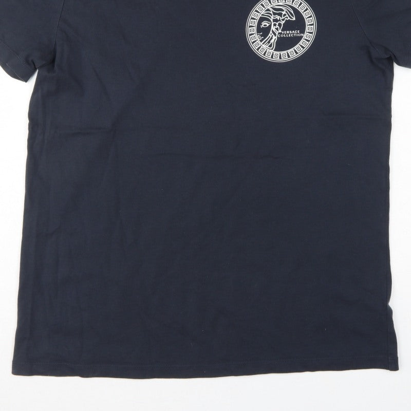 Versace Collection Men’s Blue L Medusa Logo Graphic Crew Neck T-Shirt