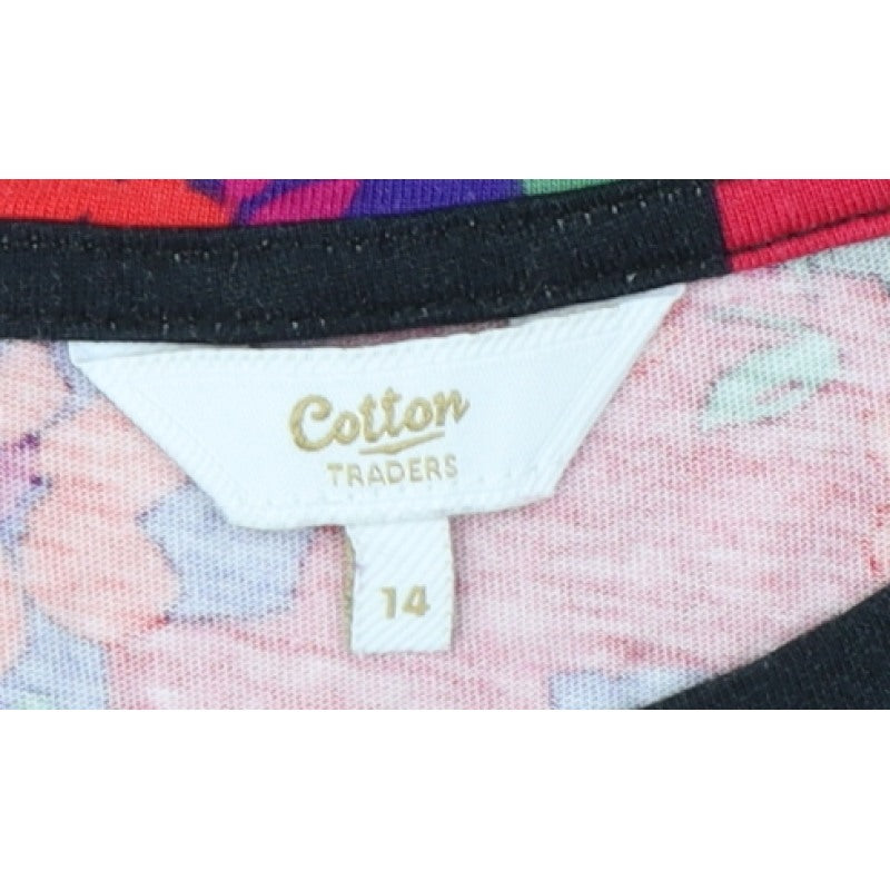 Cotton Traders Women Multicoloured UK 14 Floral 3/4 Sleeve Tunic Top