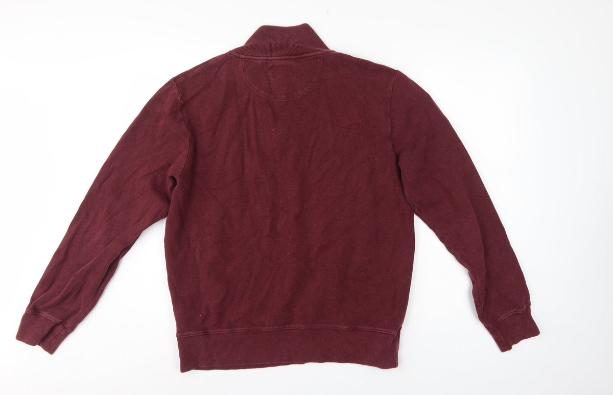 GANT Men's Red L 1/2 Zip Mock Neck Cotton Sweatshirt Logo