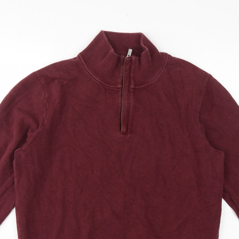 GANT Men's Red L 1/2 Zip Mock Neck Cotton Sweatshirt Logo