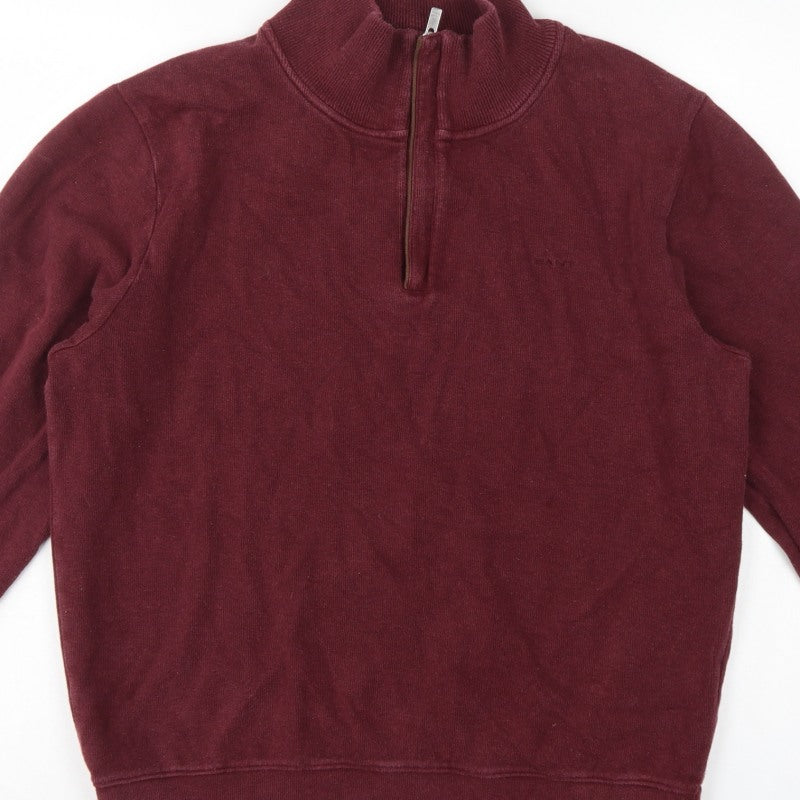 GANT Men's Red L 1/2 Zip Mock Neck Cotton Sweatshirt Logo