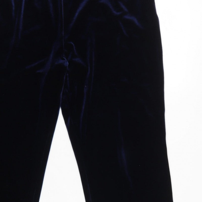 Lands' End Women Blue M Velvet Straight Leg Trousers Elastic Waist