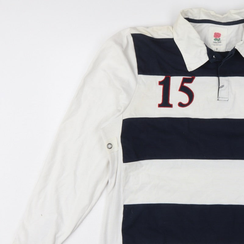 Additional view of England Men’s 2XL White Navy Striped Long Sleeve Rugby Polo