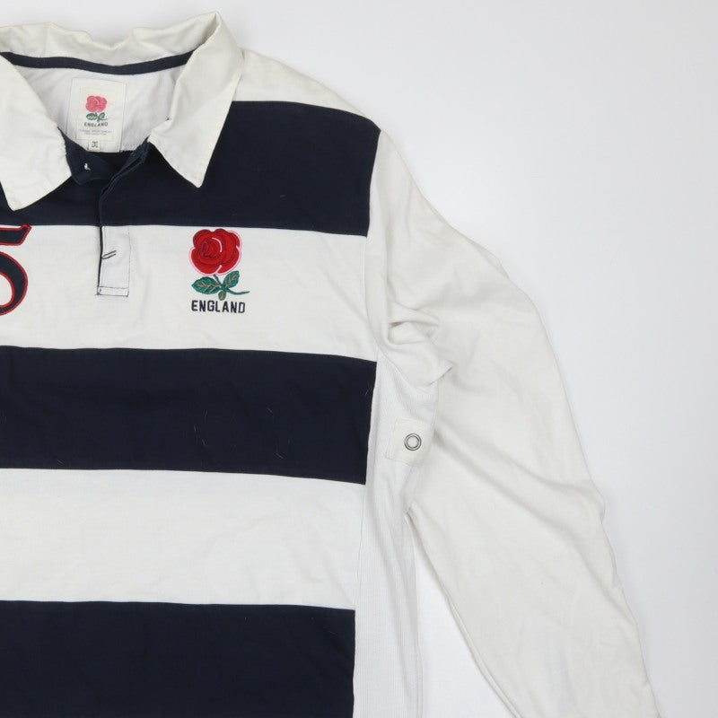 Additional view of England Men’s 2XL White Navy Striped Long Sleeve Rugby Polo