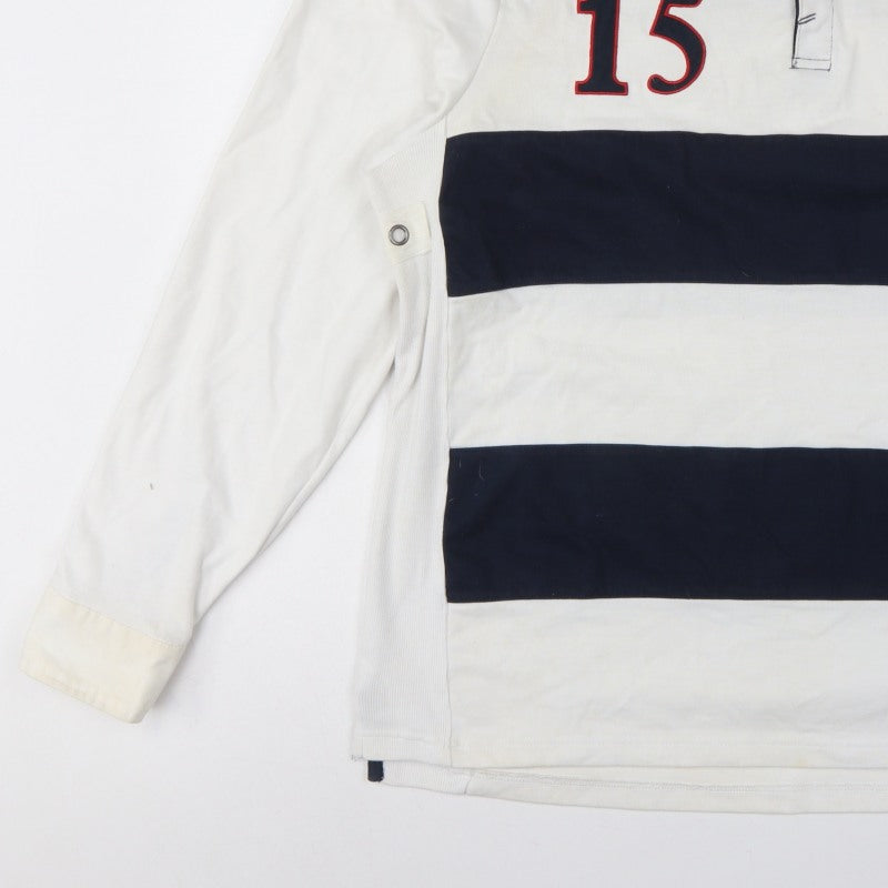 Additional view of England Men’s 2XL White Navy Striped Long Sleeve Rugby Polo