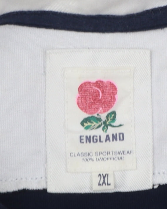 Additional view of England Men’s 2XL White Navy Striped Long Sleeve Rugby Polo