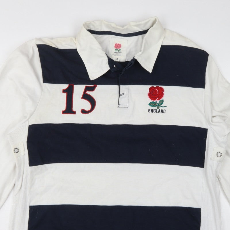 Additional view of England Men’s 2XL White Navy Striped Long Sleeve Rugby Polo