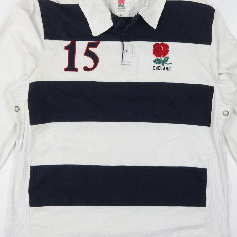 Additional view of England Men’s 2XL White Navy Striped Long Sleeve Rugby Polo
