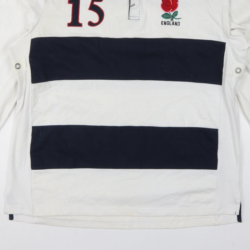 Additional view of England Men’s 2XL White Navy Striped Long Sleeve Rugby Polo