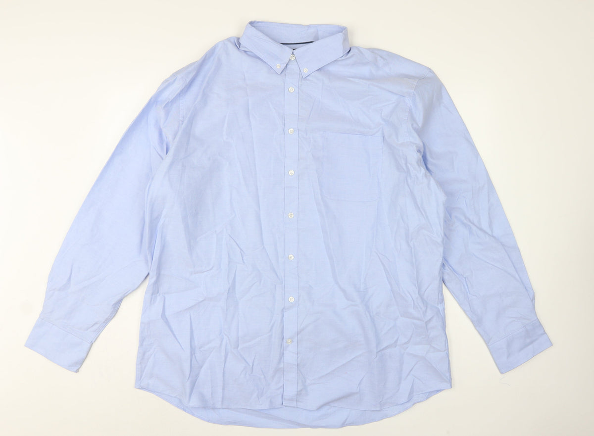 Marks and Spencer Men's Blue 18.5 Cotton Button-Down Dress Shirt