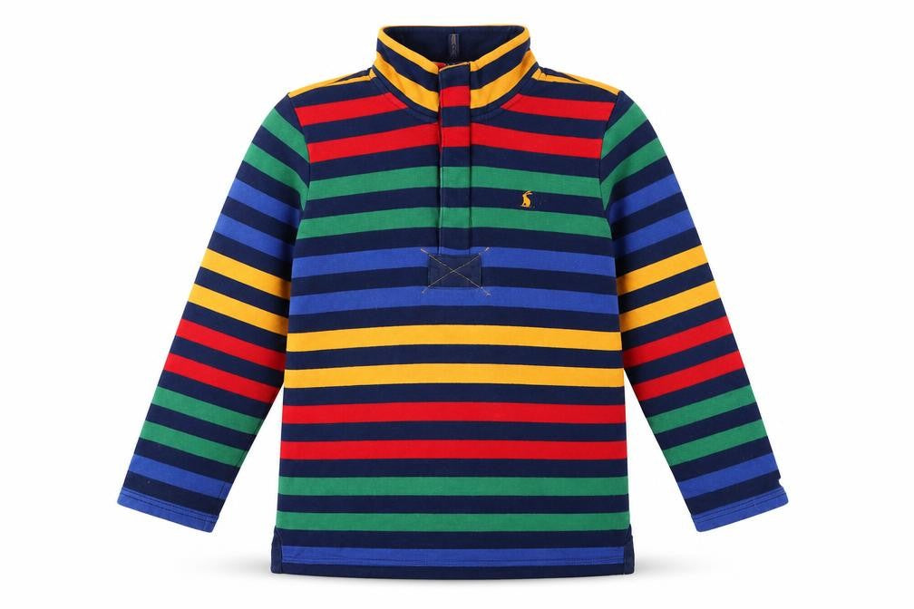 Front view of Joules boys’ multicoloured 11-12 years 1/4 zip striped sweatshirt