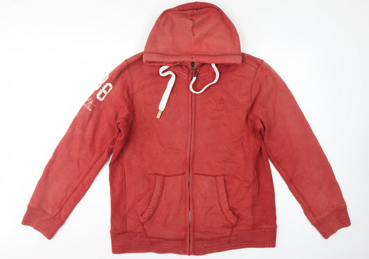 Fat Face Men’s Red L Full Zip Hooded Cotton Graphic Hoodie