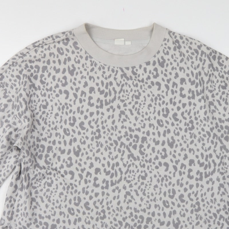 GAP Women Grey Leopard Print XL Pullover Crew Neck Sweatshirt