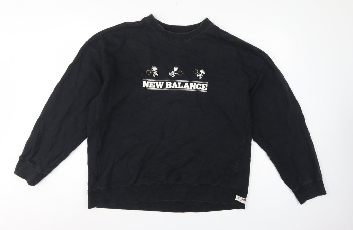 Back view of New Balance men’s black xl peanuts snoopy tennis graphic sweatshirt