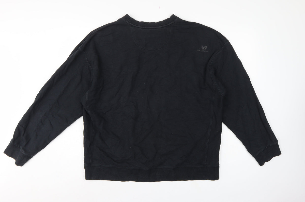 Brand and care label for New Balance men’s black xl peanuts snoopy tennis graphic sweatshirt