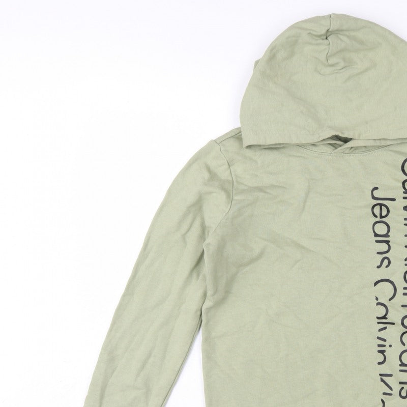 Calvin Klein Jeans Boys Green 16 Years Pullover Logo Hoodie Cotton