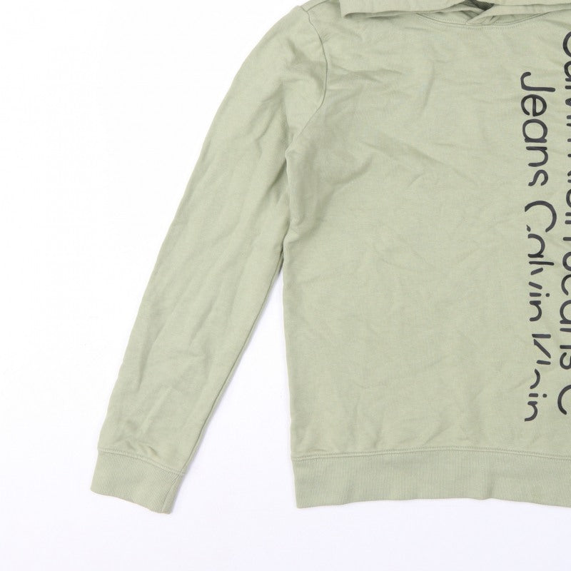 Calvin Klein Jeans Boys Green 16 Years Pullover Logo Hoodie Cotton